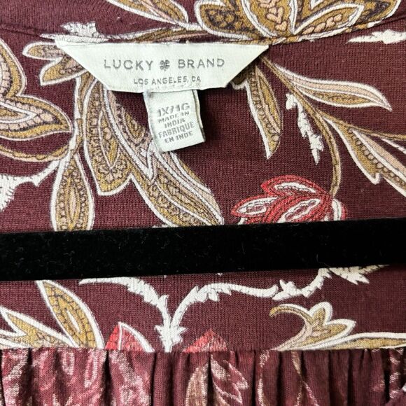 Lucky Brand Tunic Top Womens 1X Multicolor Floral Boho Split Neck Blouse - Picture 7 of 8